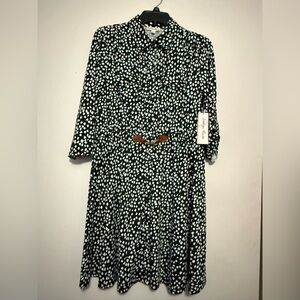 Indigo Rose Black and White Dot Long Sleeve Dress